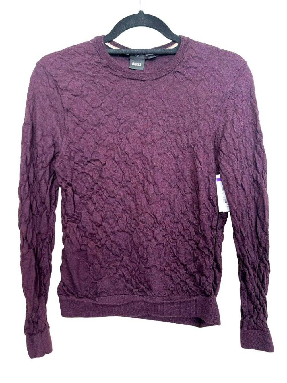 Hugo Boss Italian Yarn Textured Knit Sweater In Deep Plum Medium NWT
